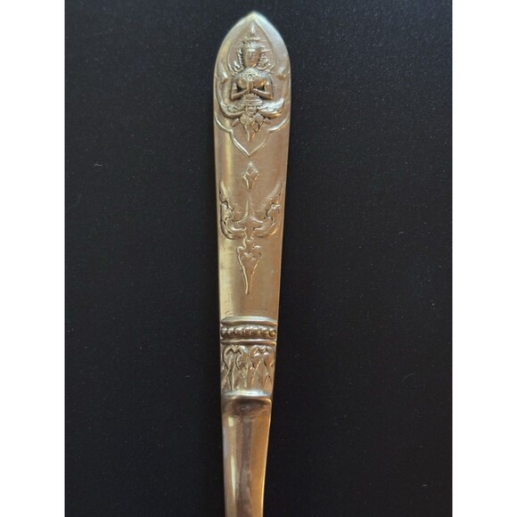 Set Of 8 Vintage Brass Dinner Forks Thailand Buddha Deity Pattern Heavy Flatware - Picture 3 of 7